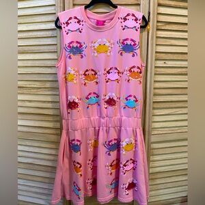 Queen of Sparkles Light Pink Rainbow Crab Smock Waist Tank Dress